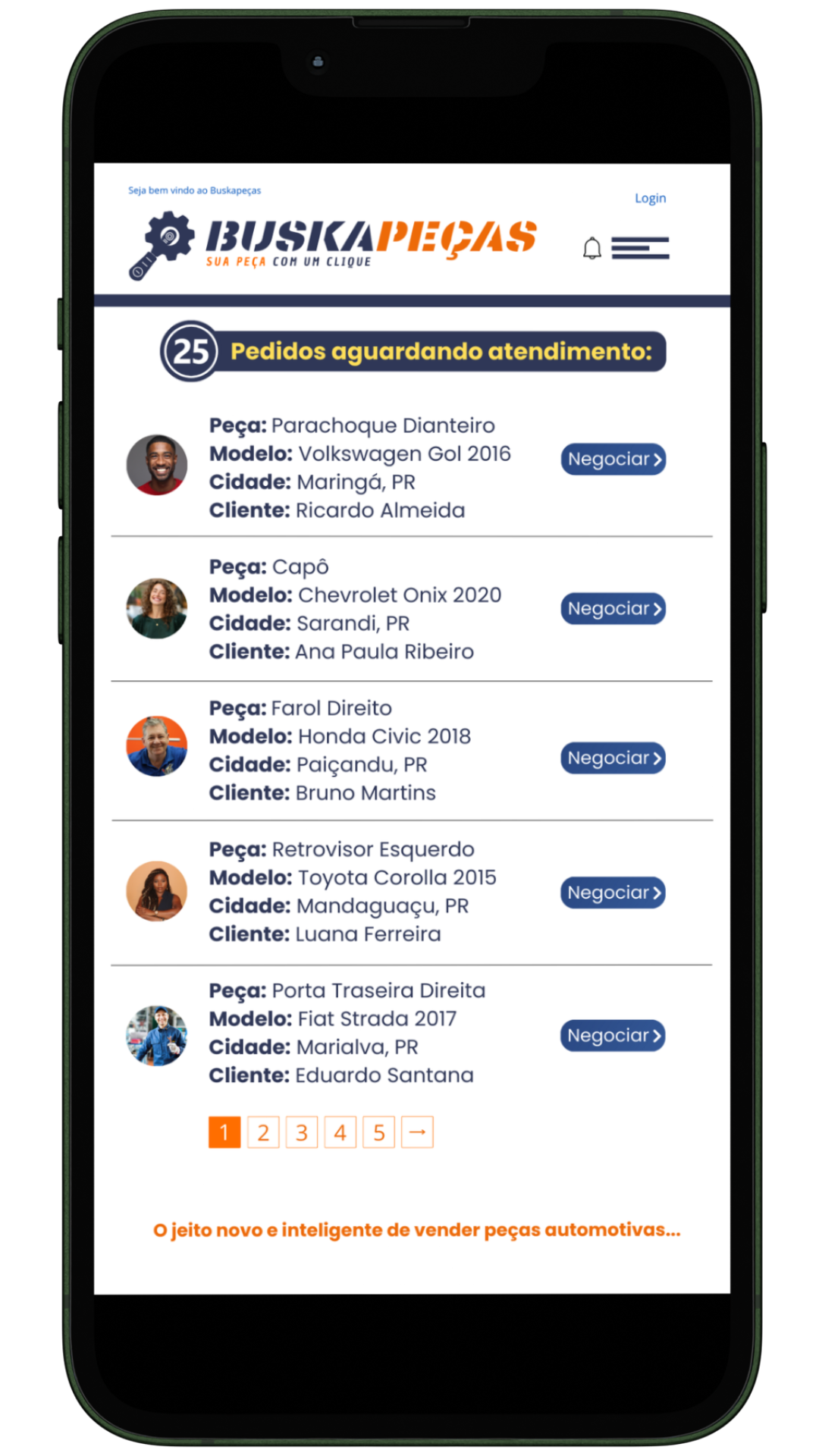 Tela de pedidos Buskapeças